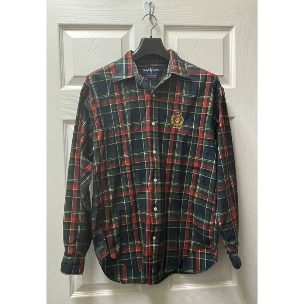 Vintage Ralph Lauren Crest Shirt Women's 12 (Large) Red Tartan Button Up Classic - Picture 2 of 15